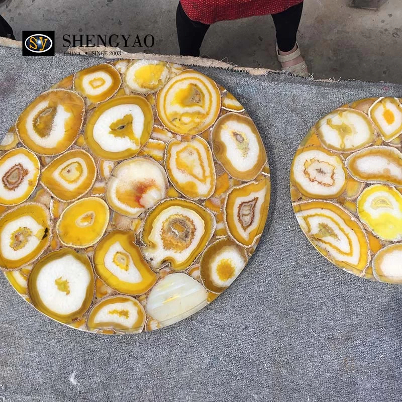 Dessus de table en agate jaune de comptoir de pierres précieuses en vente