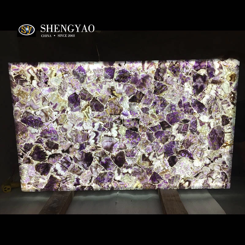 حجر الجمشت الأحجار الكريمة الخلفية المضاءة ، الشركة المصنعة لألواح الأحجار شبه الكريمة