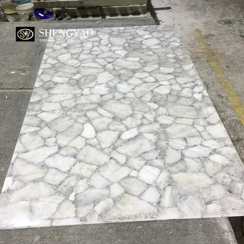White Crystal Slab With Sliver Foil,Semi Precious Stone Slabs Wholesale