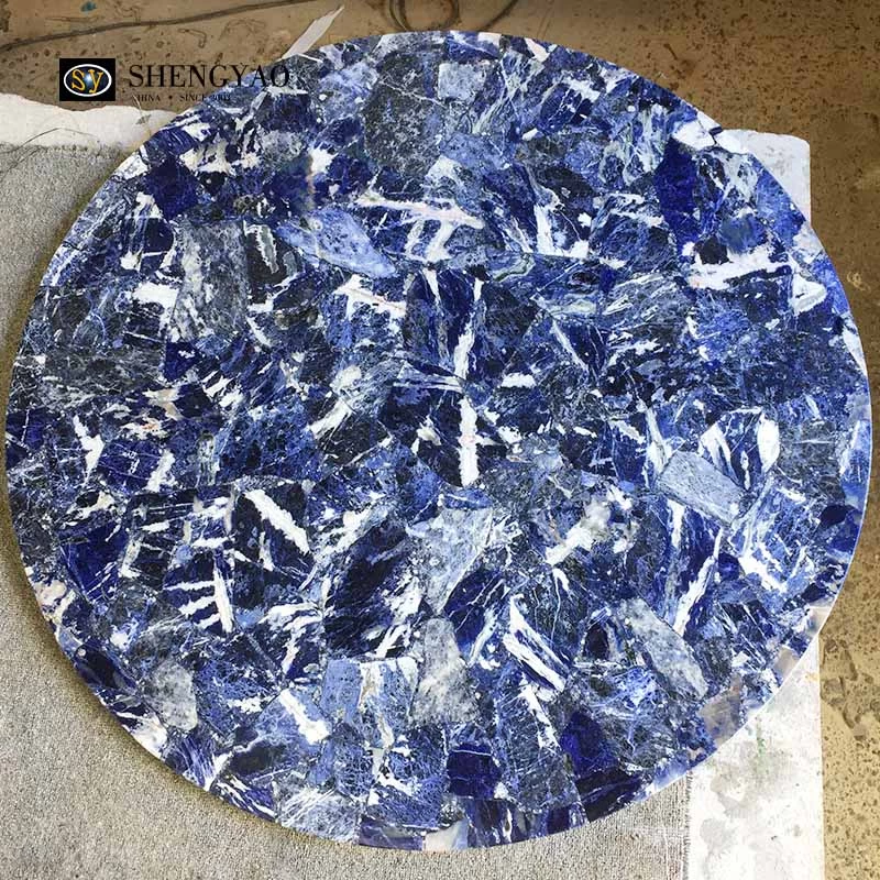 Dessus de table en pierre semi-précieuse Sodalite Blue Jasper, vente en gros de meubles en pierres précieuses