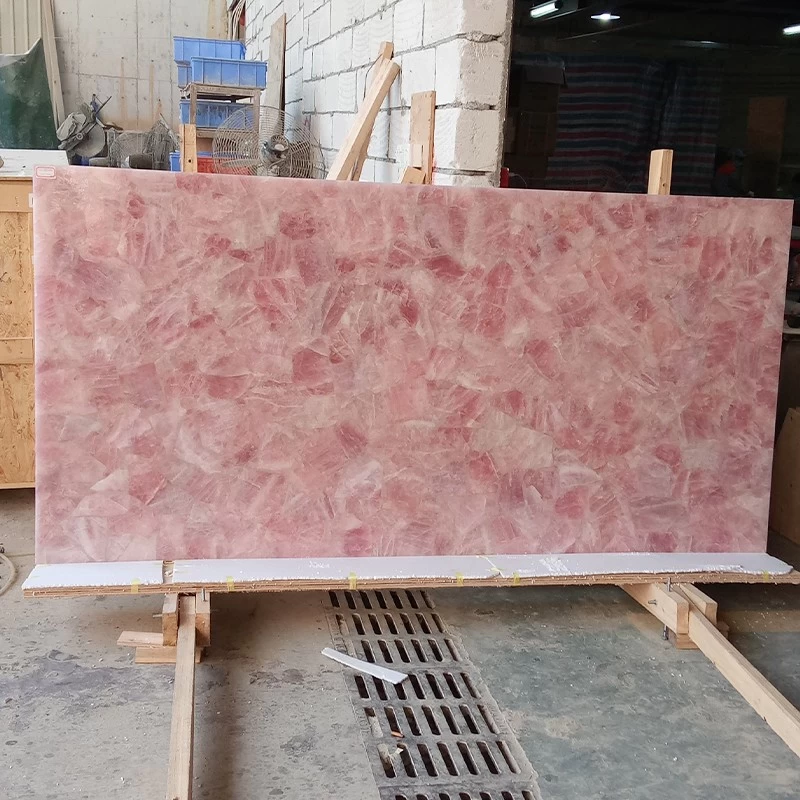透光粉红水晶大板,半宝石大板