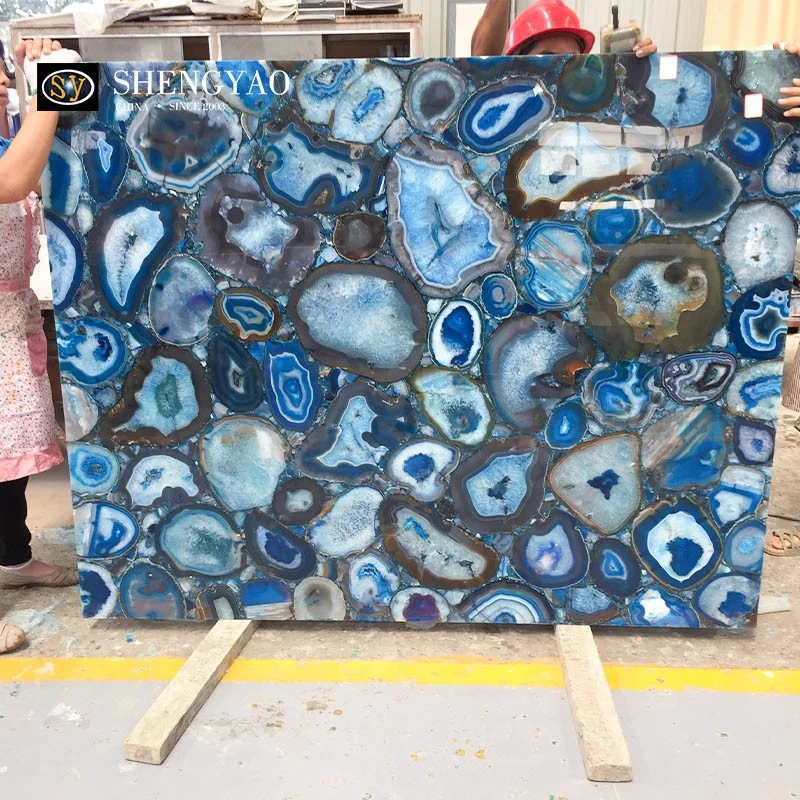 Dalle d'agate bleue à vendre en gros de panneau de mur de pierres précieuses d'agate