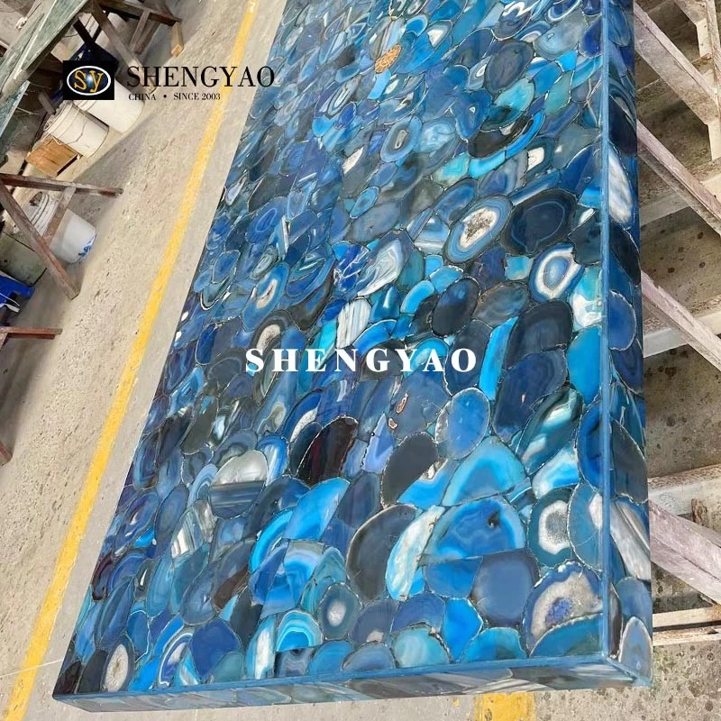 Blue Agate Gemstone Stone Kitchen Countertops Customized