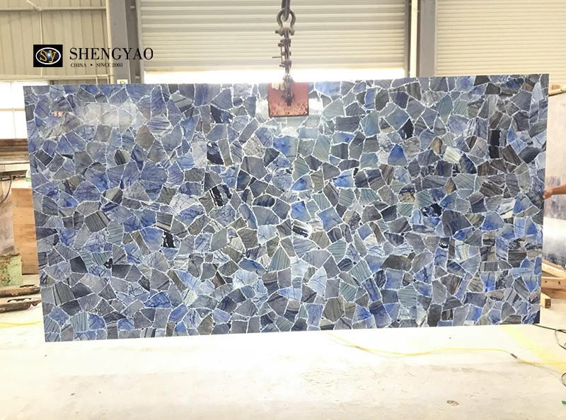 Wholesale Backlit Blue Aventurine Gemstone Slab,Semi Precious Stone Wall Panel