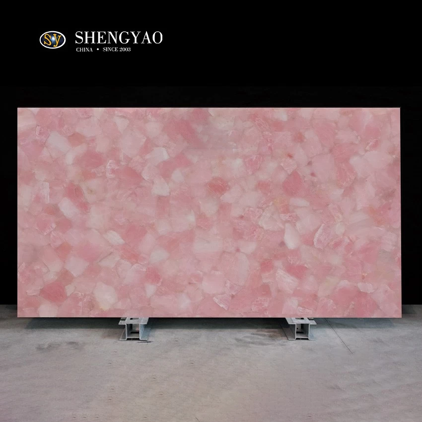 Dalle de pierre semi-précieuse de panneau de mur de quartz rose de polissage