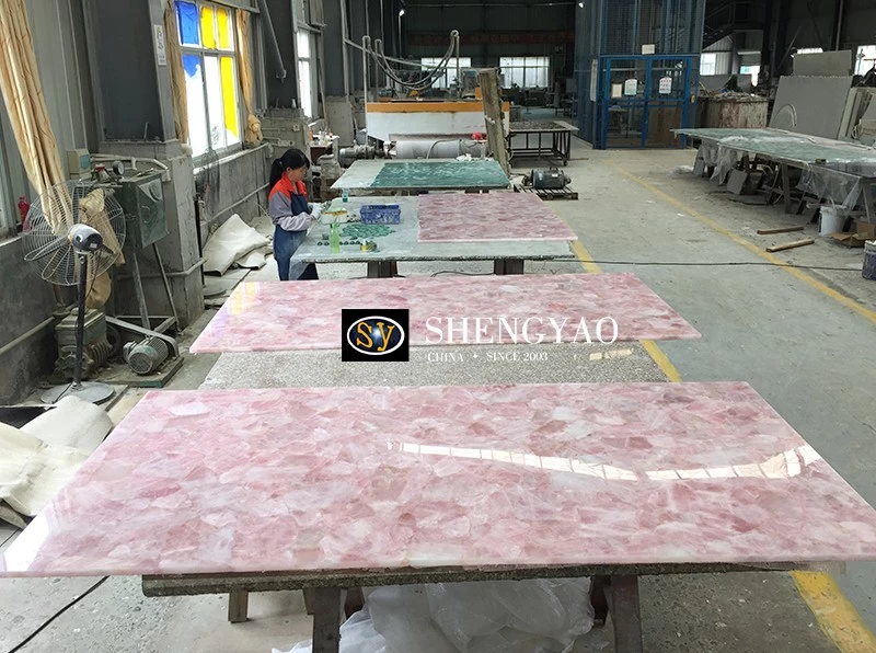 Polishing Rose Quartz Wall Panel Semi Precious Stone Slab