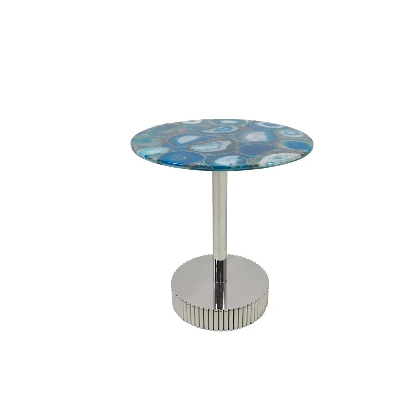 Luxury Blue Agate Side Table,Natural Gemstone Furniture Semi Precious Stone Table