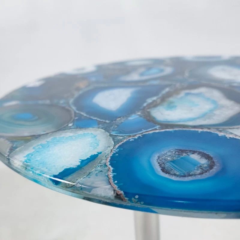 Table d'appoint en agate bleue de luxe, table en pierre semi-précieuse de meubles en pierres précieuses naturelles