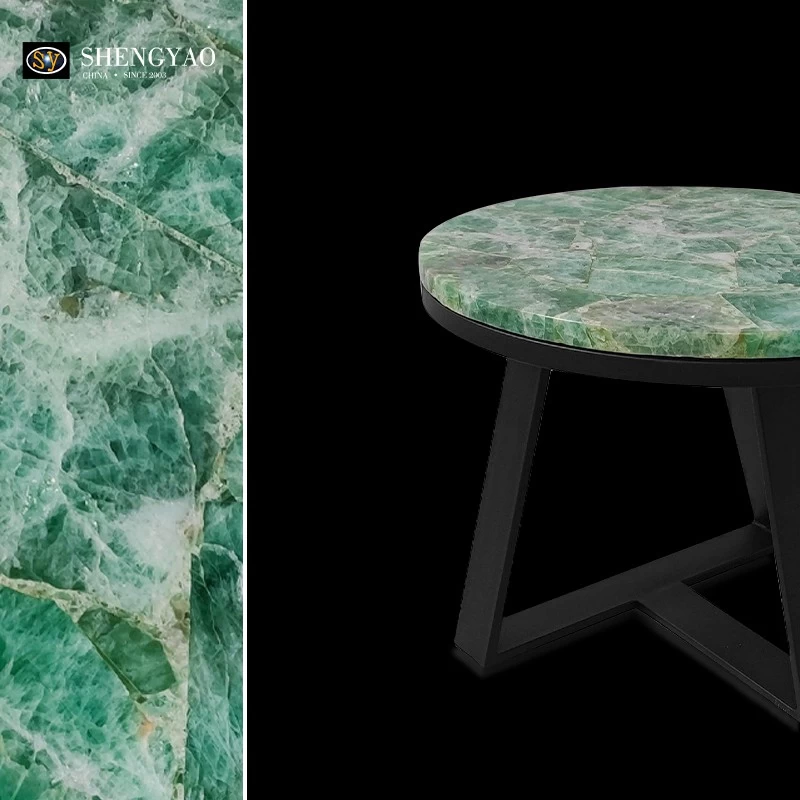 green fluorite gemstone side table