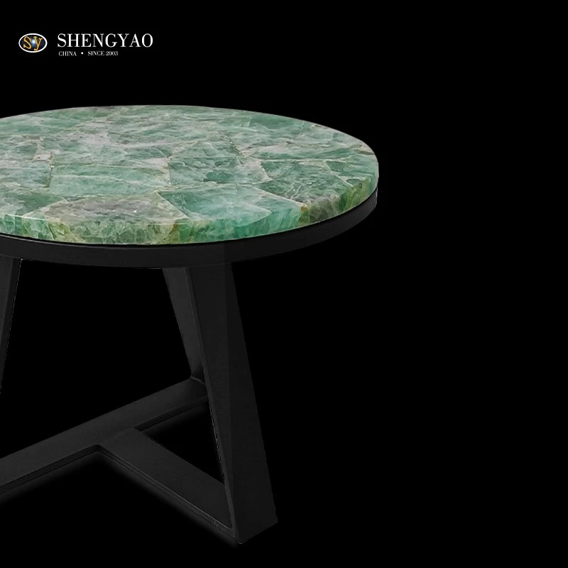 Table d'appoint en cristal de fluorite verte naturelle, meubles de pierres précieuses personnalisés