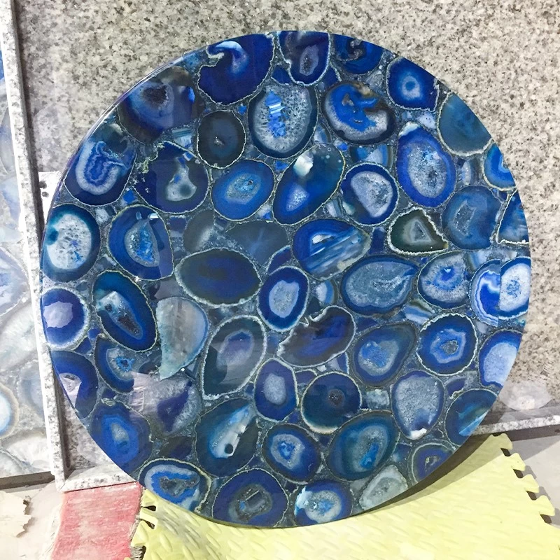 Dessus de table de pierres précieuses d'agate bleue rétro-éclairée du Brésil, grossiste de comptoir en pierre semi-précieuse Chine