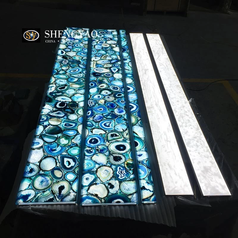 Backlit Blue Agate Stone Bar Countertop,Semi Precious Stone Slab Manufacturer
