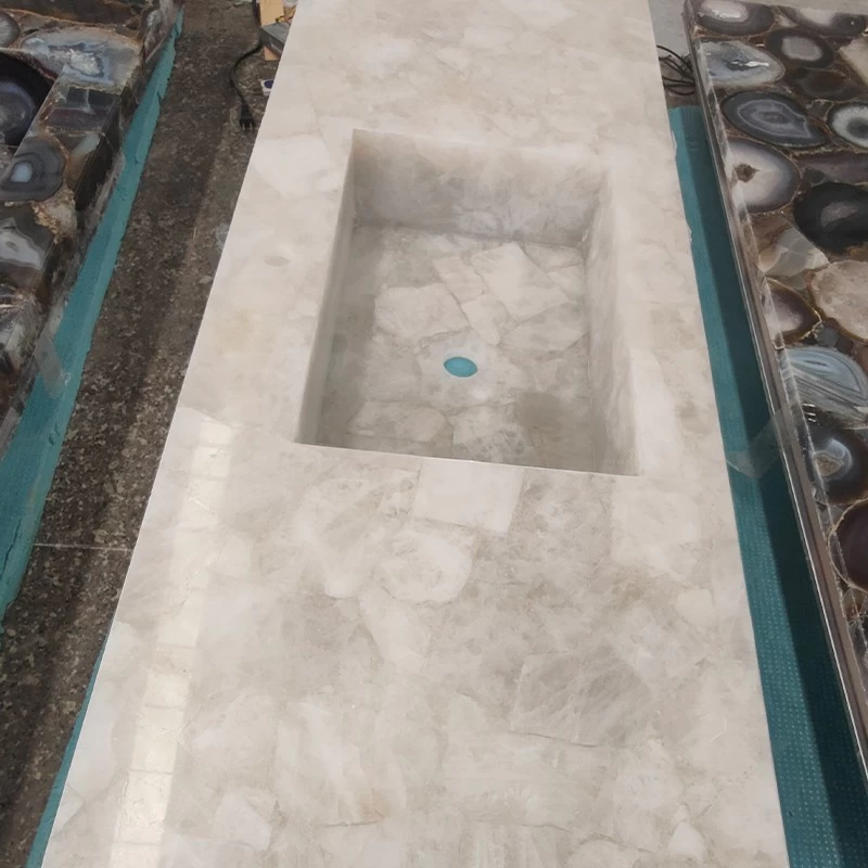 Lavabo en pierre d'agate rétroéclairé, comptoir d'évier en pierre semi-précieuse