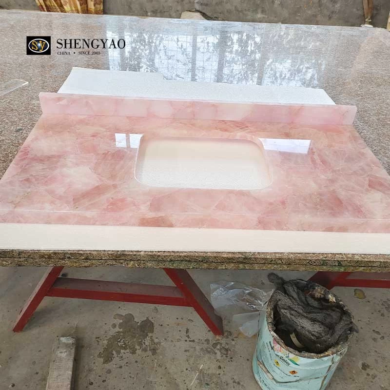 Lavabo en quartz rose Lavabo en cristal rose Fabricants de comptoirs en pierre semi-précieuse Chine