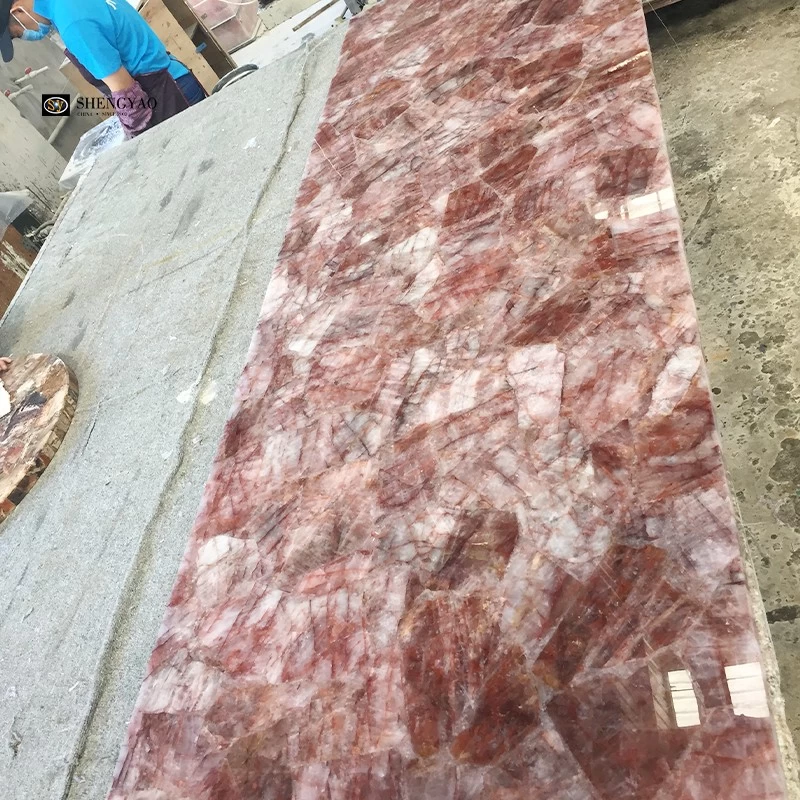 Personnalisez les dalles de quartz hématoïde rouge de quartz de feu, fabricant de dalles de pierre semi-précieuse Chine