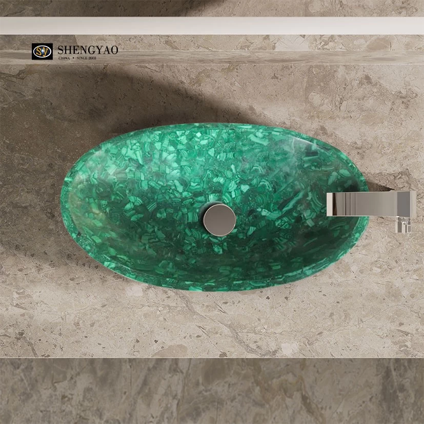 Évier de pierres précieuses de malachite personnalisé | Fournisseur de lavabos semi-précieux Chine