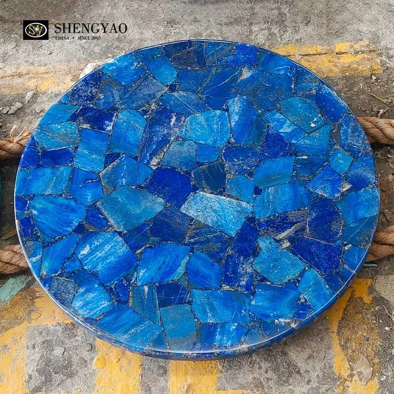 Round Lapis Lazuli Table Top,Natural Gemstone Countertop,Blue Semiprecious Stone Slab Manufacturer China