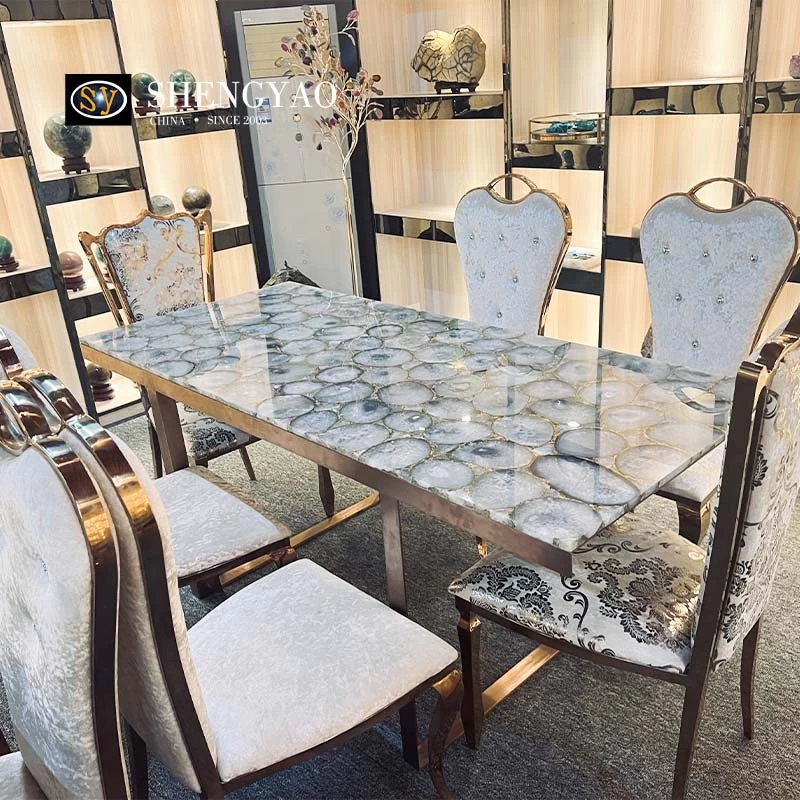 Luxury White Agate Gemstone Dining Table,Semi Precious Stone Furniture Manufacturer China