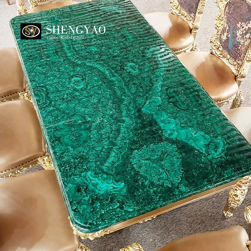 Table à manger luxueuse en malachite verte, fabricant de meubles en malachite Chine