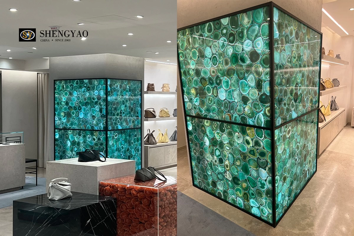 backlit green agate wall panel