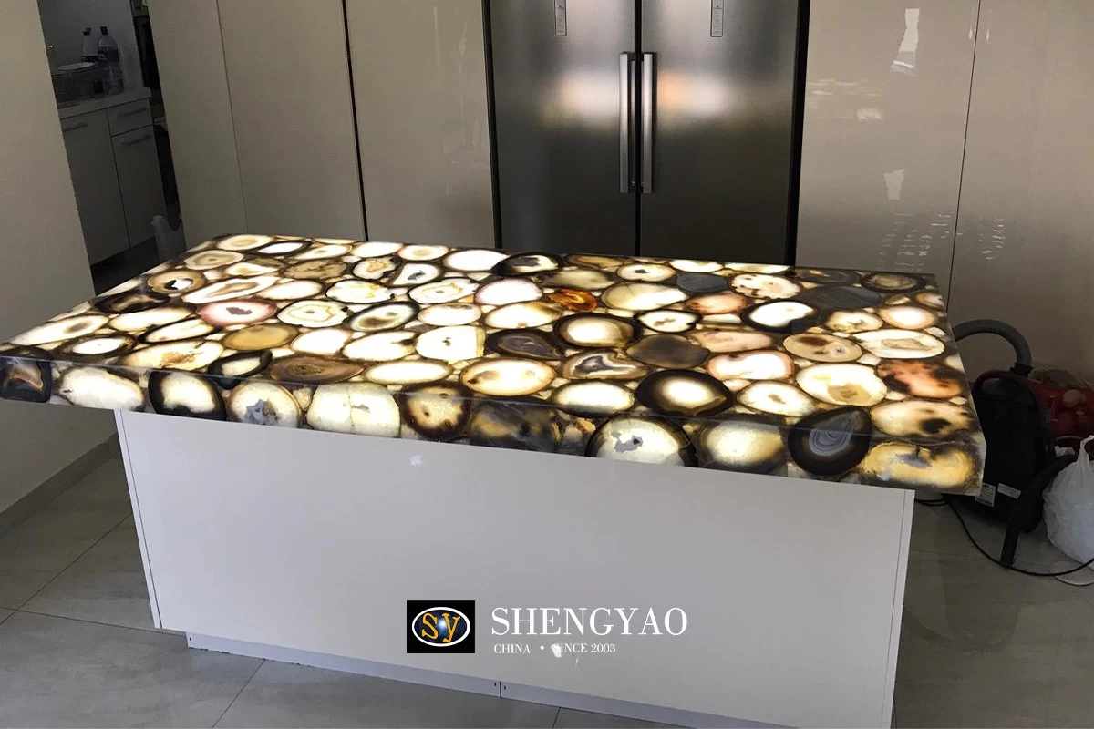 Backlit Brown Agate Countertop,Semi Precious Stone Countertop Factory China