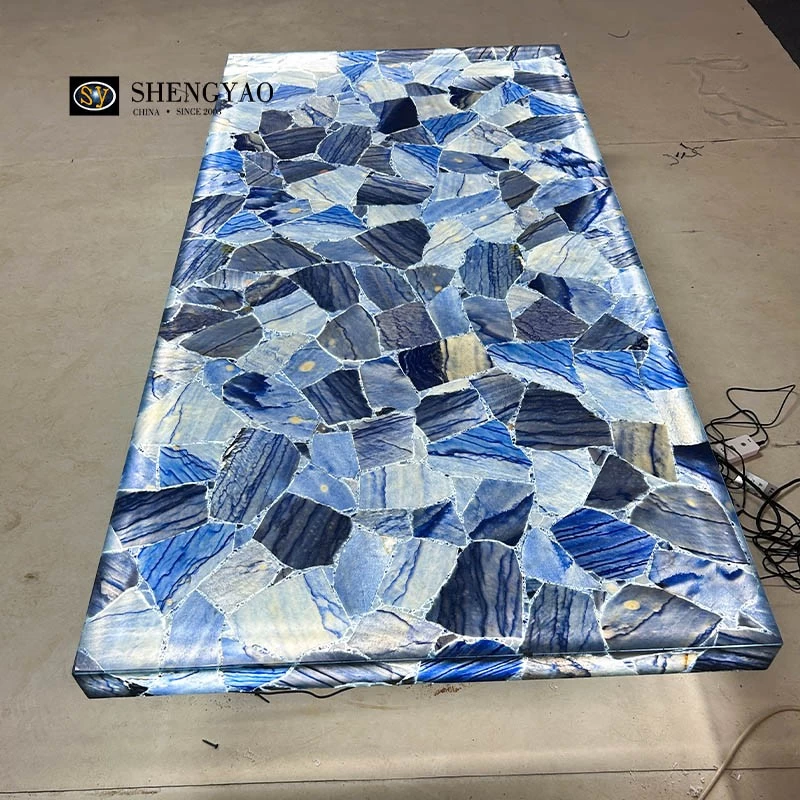 Translucent Blue Aventurine Countertop,Backlit Semi Precious Stone Table Top Manufacturer
