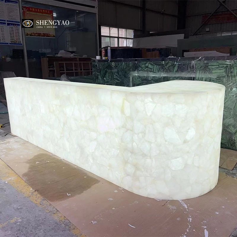 Translucent White Crystal Backlit Quartz Bar Counter | Gemstone Countertop Factory China