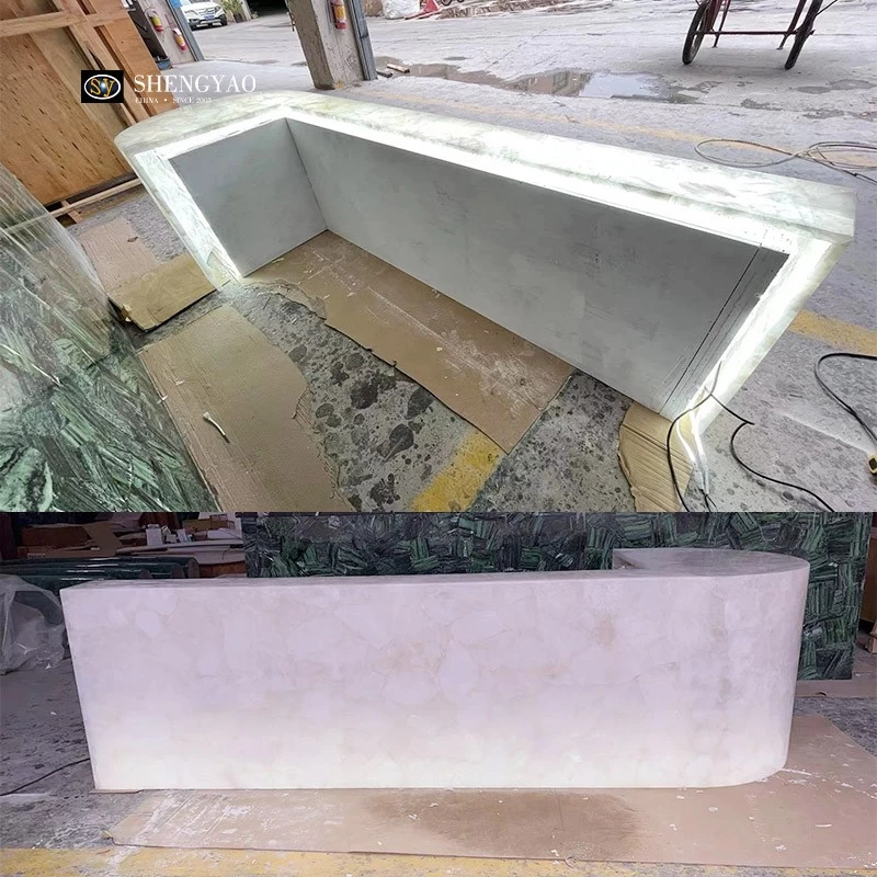 Translucent White Crystal Backlit Quartz Bar Counter | Gemstone Countertop Factory China