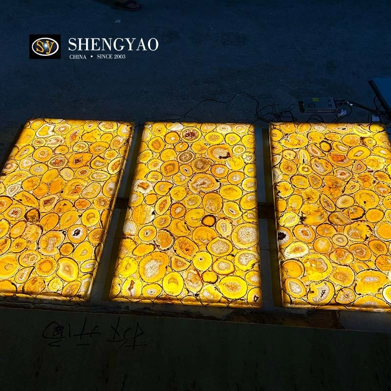 Backlit Yellow Agate Stone Countertop | Translucent Semi Precious Stone Countertop Slabs Manufacturer Supplier China