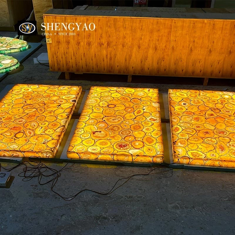 Comptoir en pierre d'agate jaune rétroéclairé | Fabricant de dalles de comptoir en pierre semi-précieuse translucide fournisseur Chine