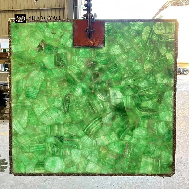 Solid Surface Backlit Green Fluorite Slabs | Translucent Crystal Semi Precious Stone Slabs Manufacturer China