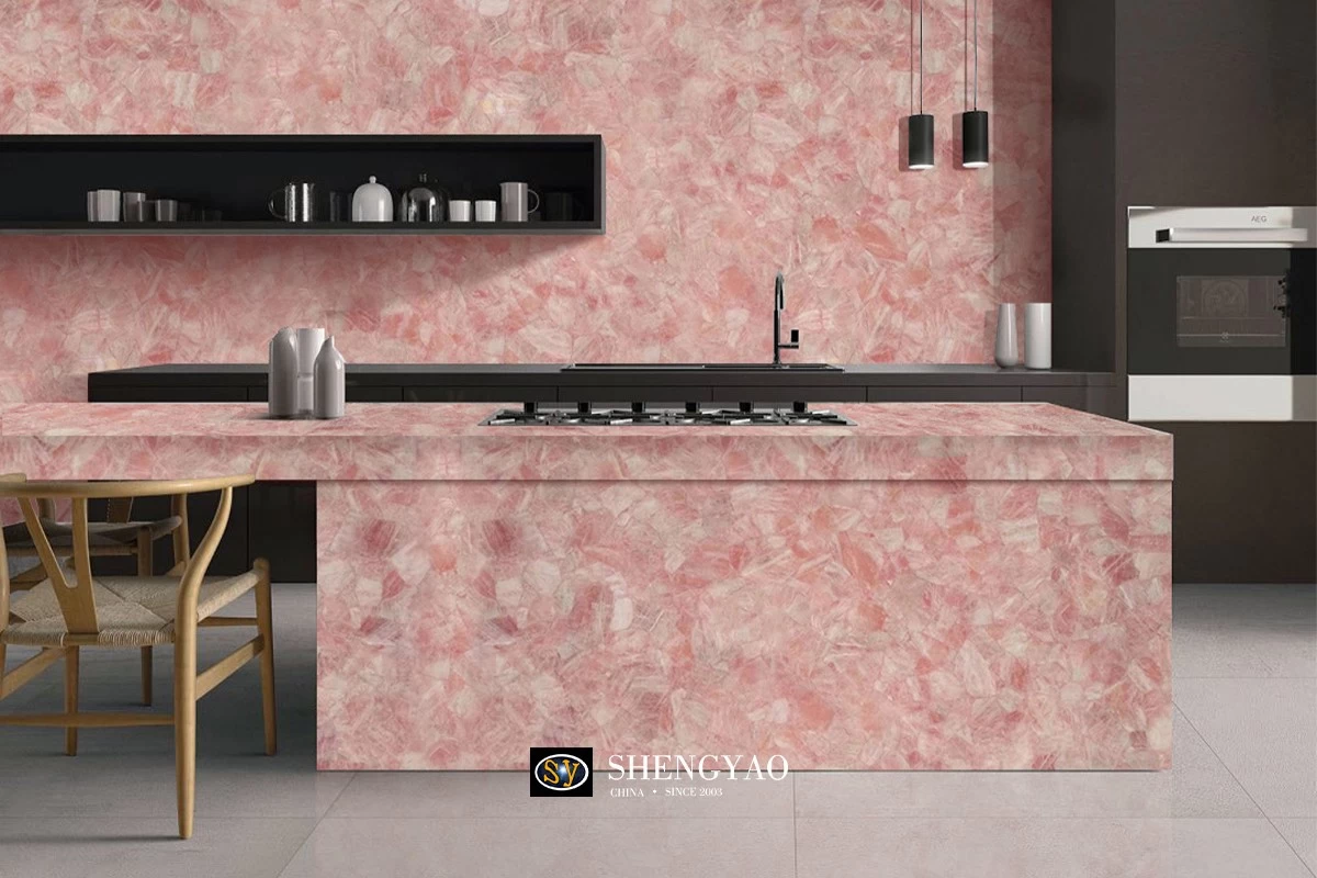 rose quartz kitchen countertop