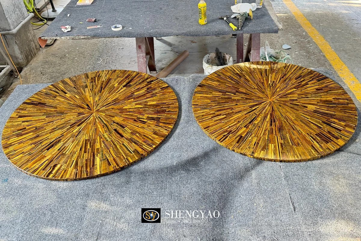 yellow tiger eye stone round table top