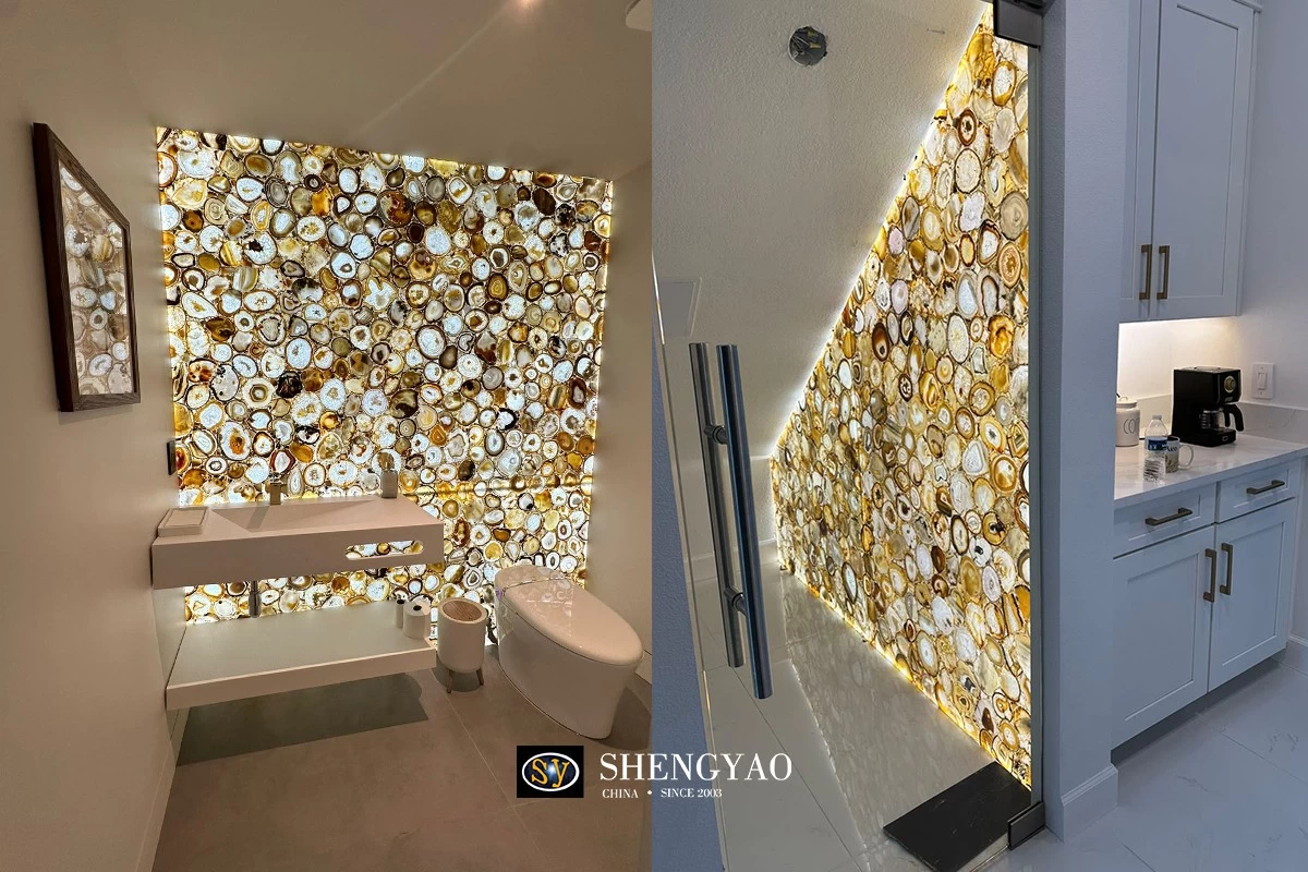 backlit brown agate stone slab
