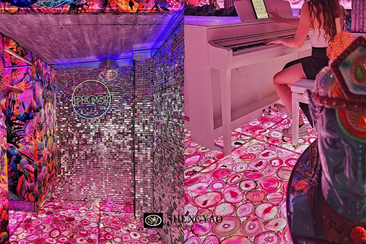 translucent pink agate flooring tiles