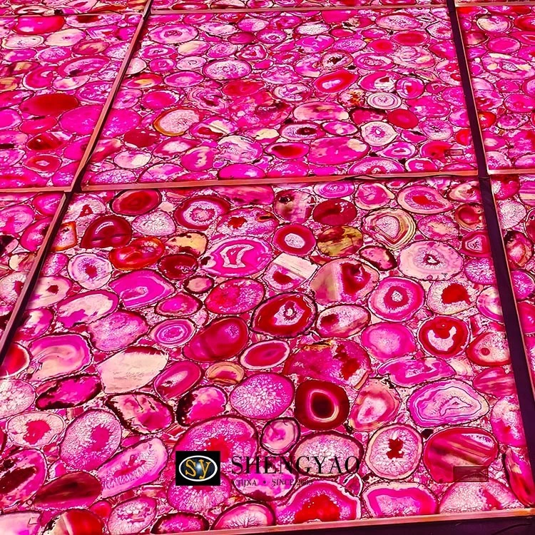 1200x1200 Translucent Pink Agate Flooring Tiles,Backlit Gemstone Tiles Factory