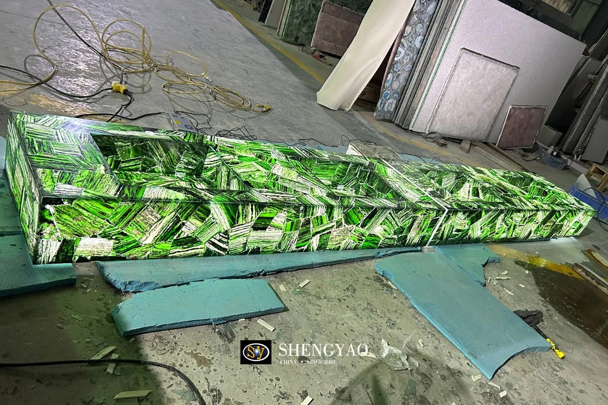 backlit translucent ruby green emerald double sink countertop