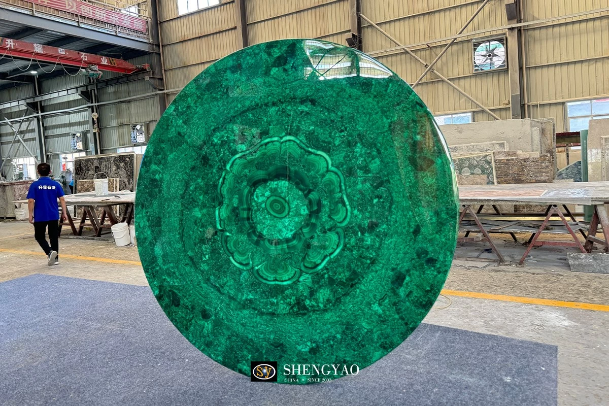 green round malachite table top