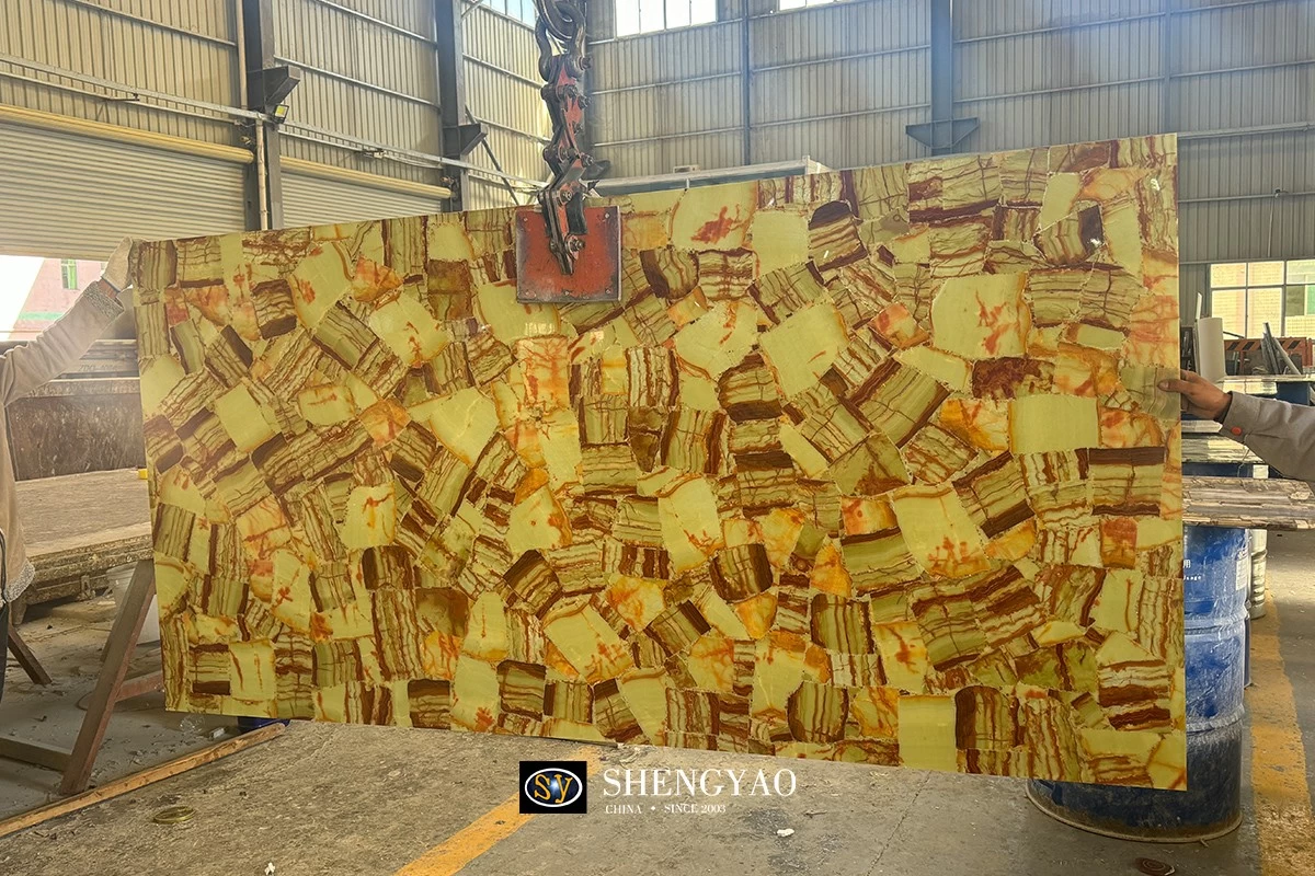 yellow jade onyx semi precious stone slab