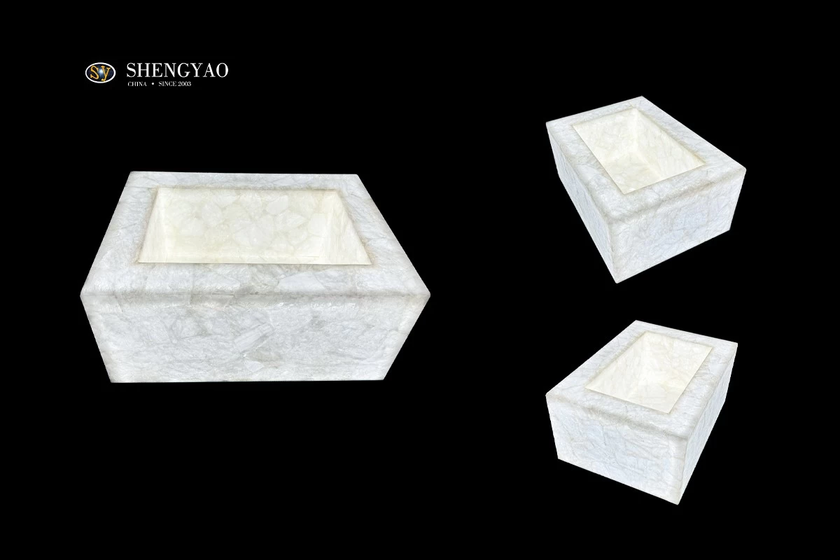 backlit white crystal quartz washbasin sink