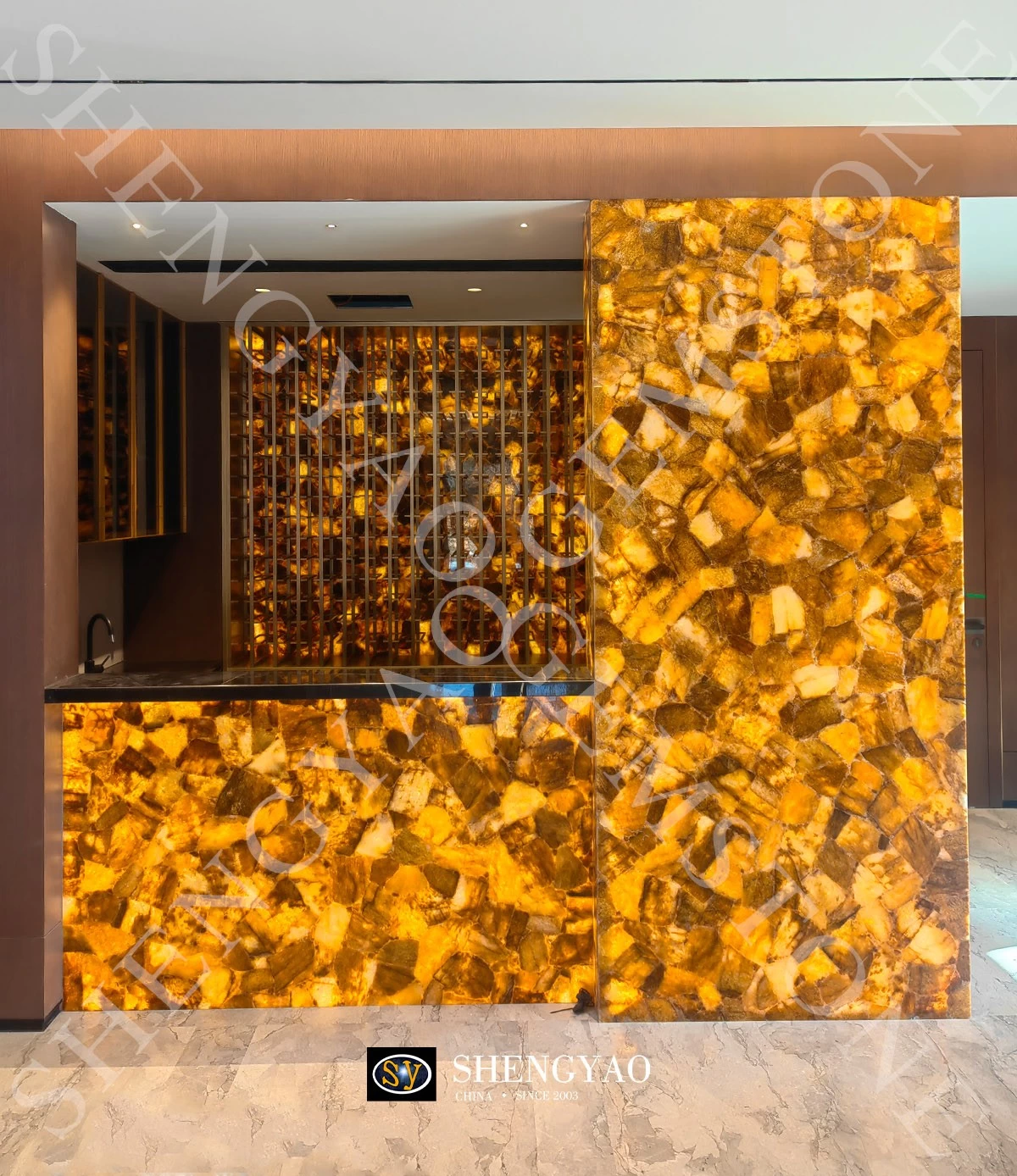 backlit yellow quartz slabs