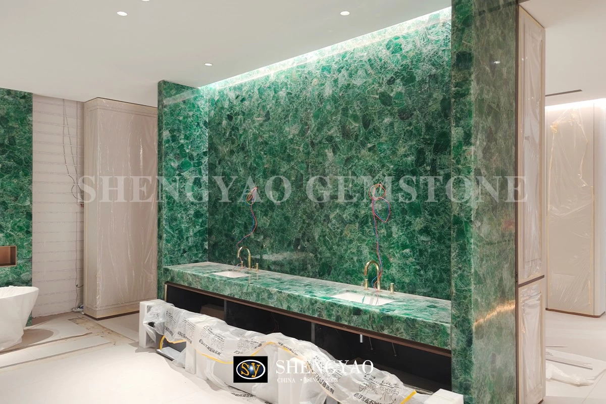 green crystal quartz vanity top sink countertop