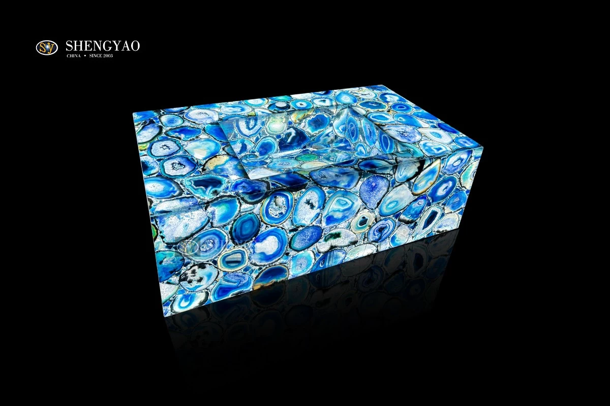 backlit blue agate translucent stone vanity top sink