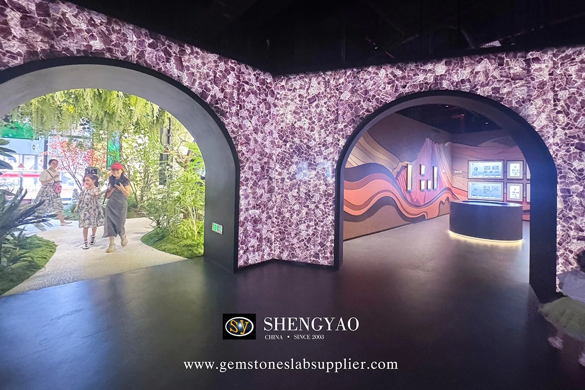purple backlit semi precious stone amethyst wall panel