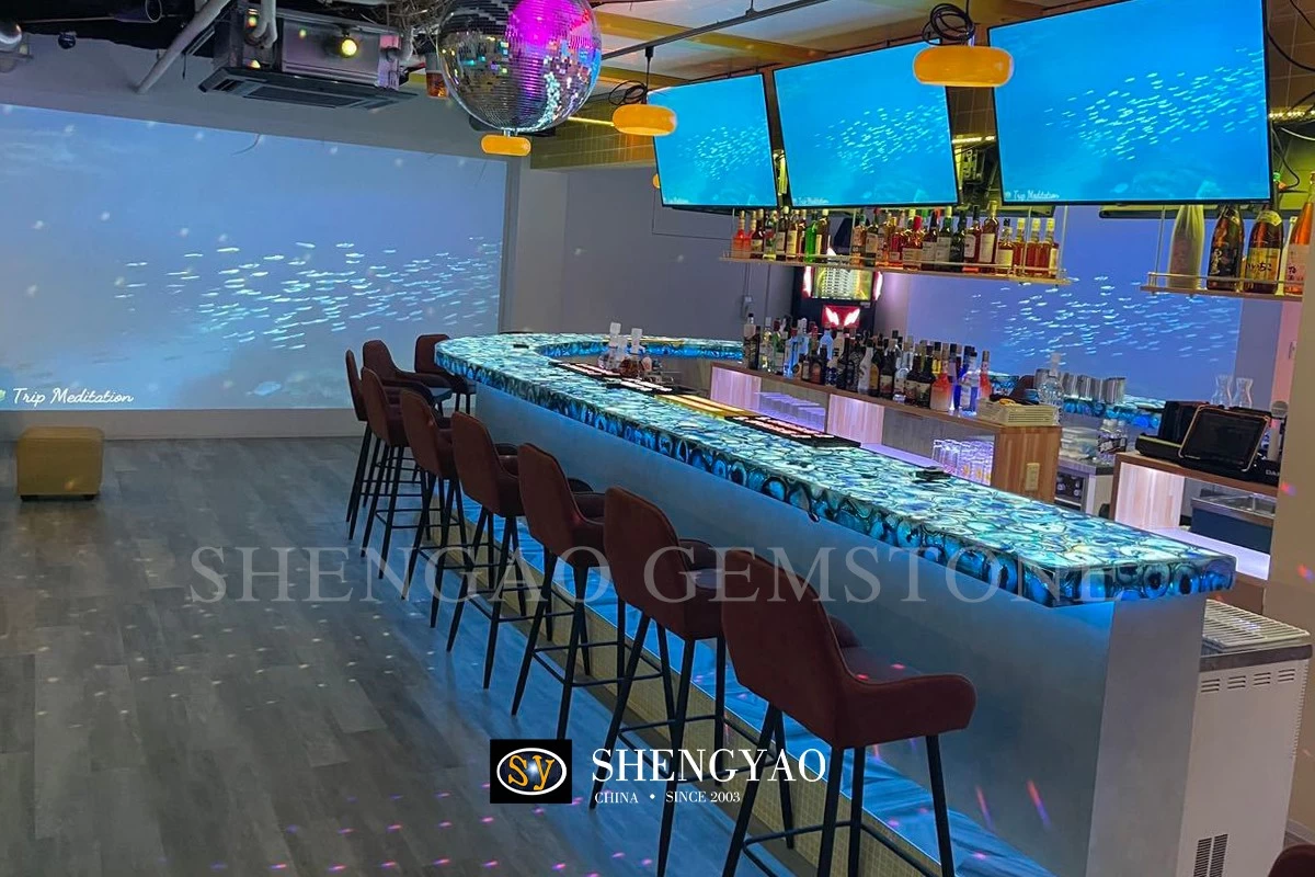 Natural Translucent blue agate bar countertop