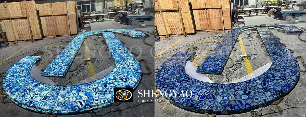 blue agate semi precious stone bar counter factory manufacturer