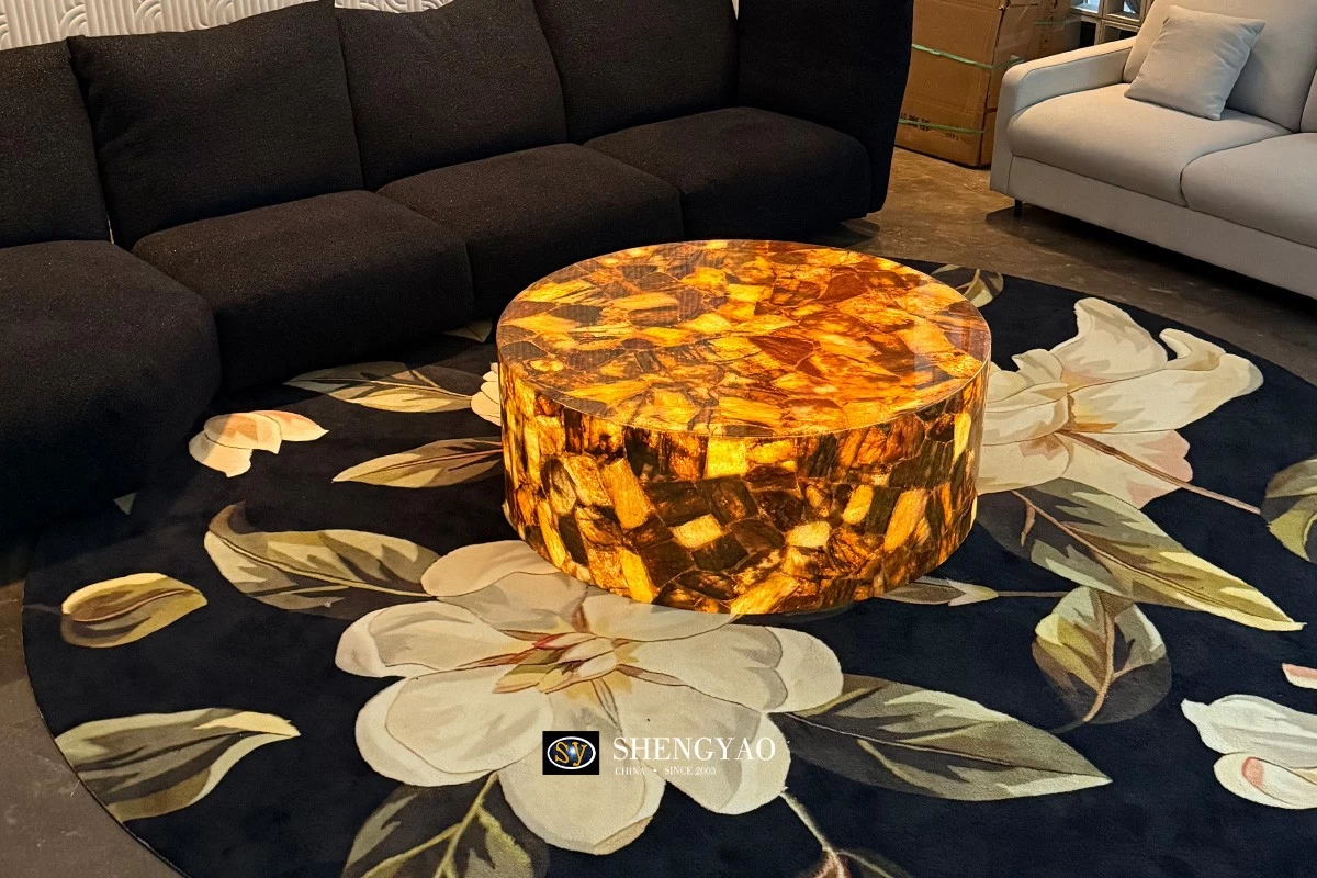 backlit yellow crystal citrine translucent center table