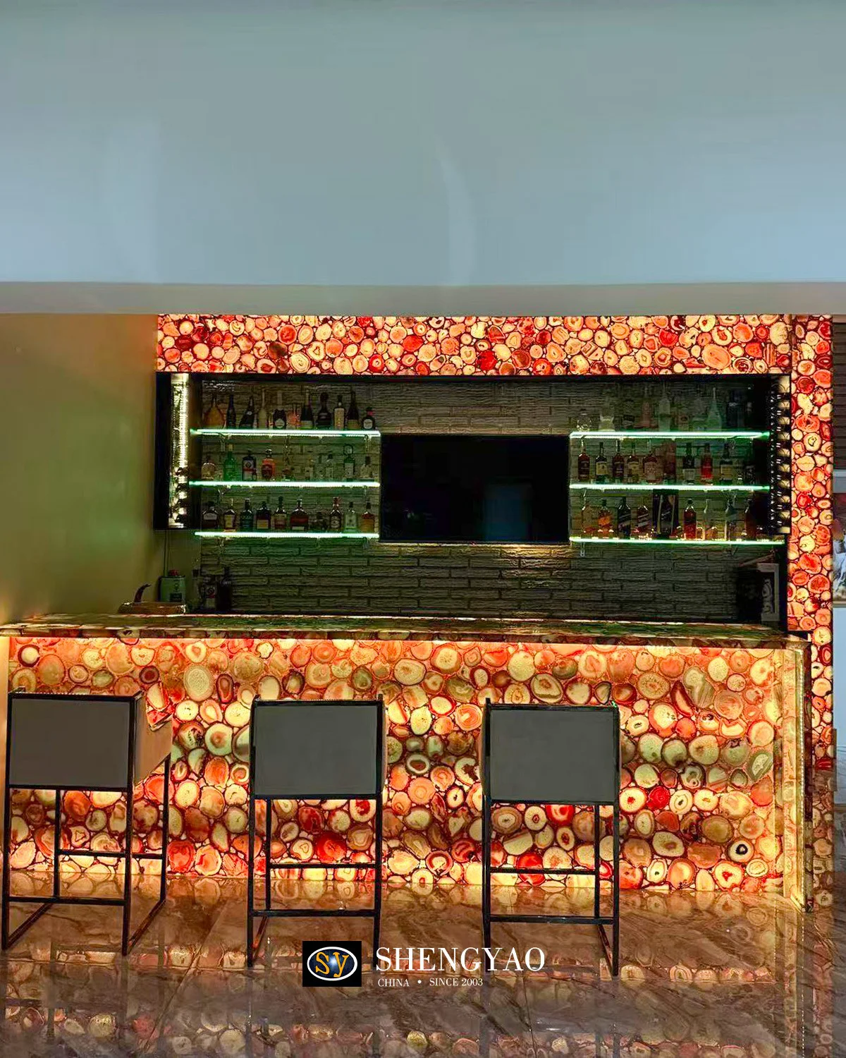 backlit agate stone bar counter