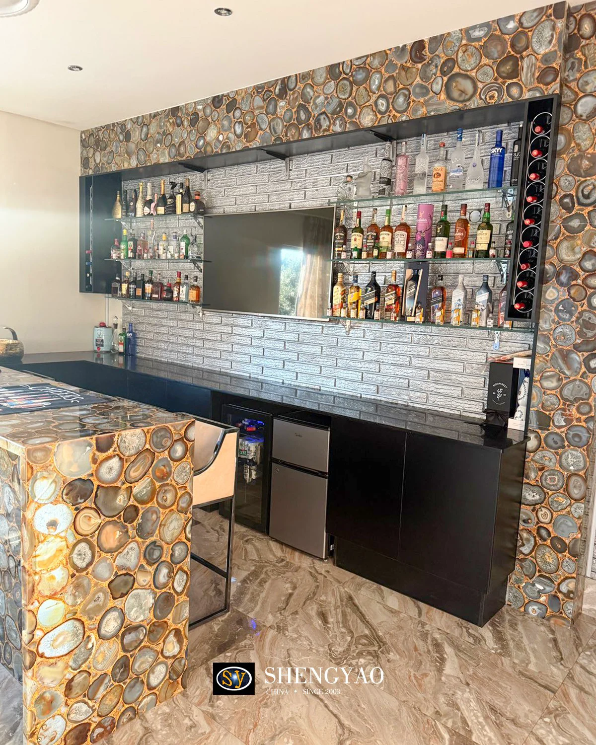 semi precious stone home bar countertop