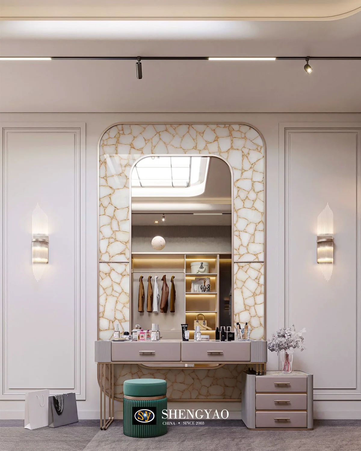 white crystal quartz mirror frame 